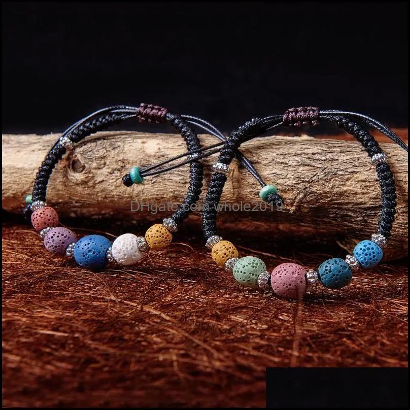 braided colorful lava stone beads strand bracelet friendship bracelets adjustable rope essential oil diffuser women jewelry gift