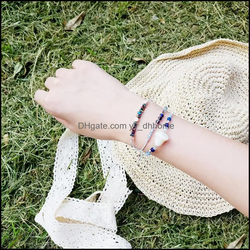 natural stone hand-woven bracelet boho jewelry beaded ladies men`s link wrist stretch chain bracelet set