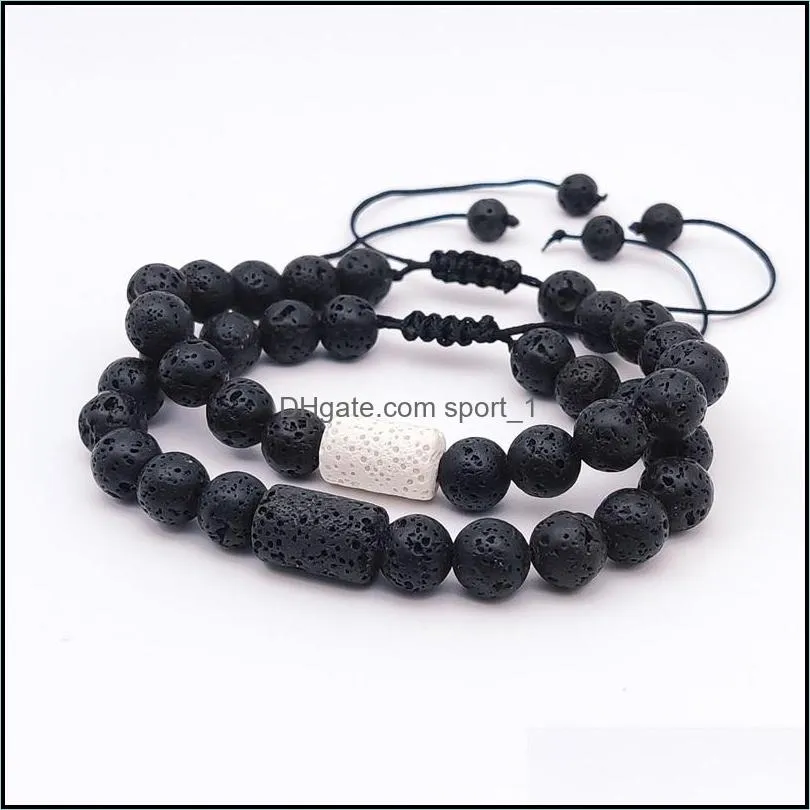 lover friendship black white bracelets cylinder charms 8mm lava stone beads braided  oil diffuser bracelet hand strings for women