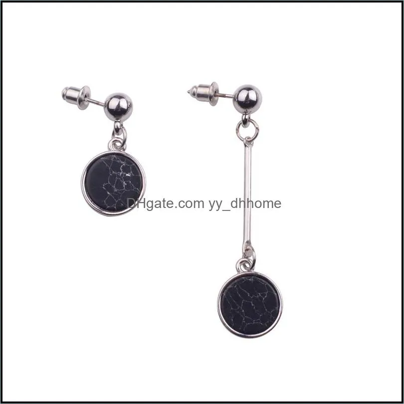 fashion high quality simple style asymmetry gold plated new shell black marble turquoise stone disc earrings for women