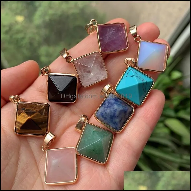 reiki healing jewelry natural stone pendant quartz pendulum lapis opal pink crystal pyramid pendants diy earrings necklaces women
