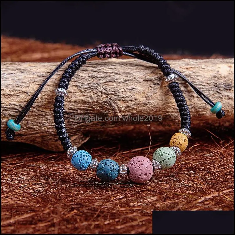 braided colorful lava stone beads strand bracelet friendship bracelets adjustable rope essential oil diffuser women jewelry gift