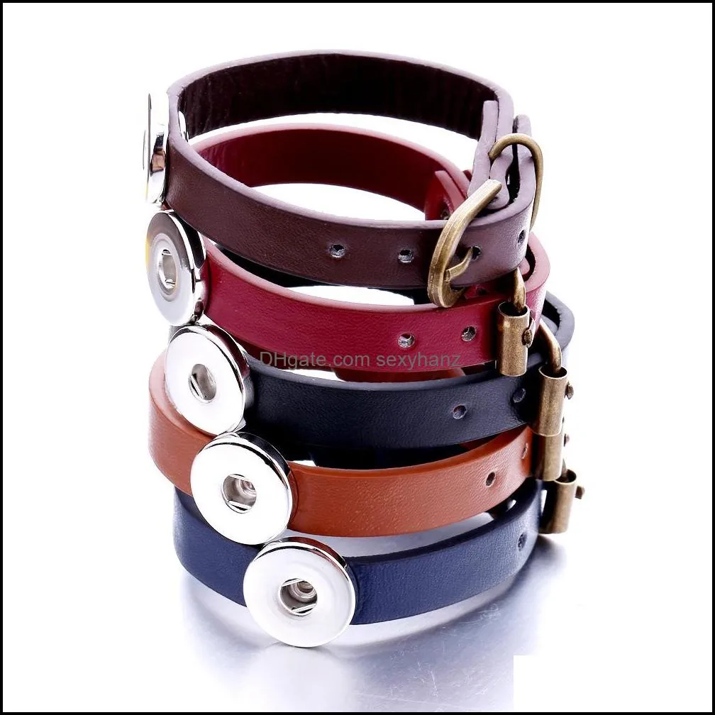 simple pu leather retro buckle snaps bracelet jewelry 18mm ginger snap buttons chunk punk charm wristband