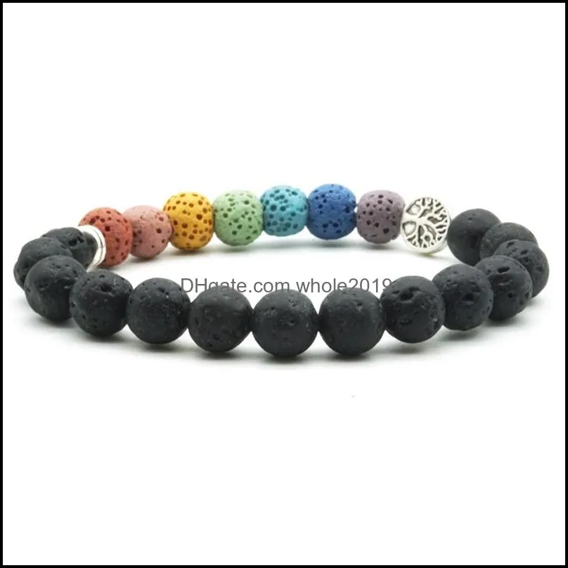 mens black lava stone strand bracelets tree of life charms 7 chakra beads bracelet women fashion jewelry