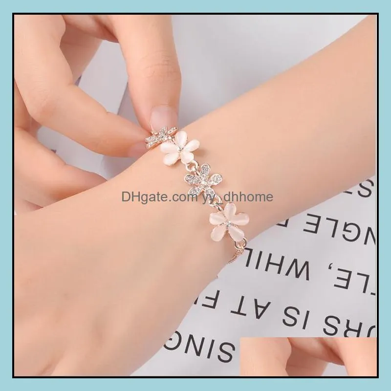 women flower link anklet bracelets cat eye opal chain anklets fashion charm popular trendy accessories bangles jewelry