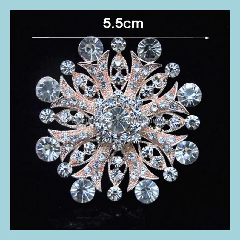  snowflake brooch party favor rhinestone flower applique diy crafts wedding decor hair accessories jewelry making silver