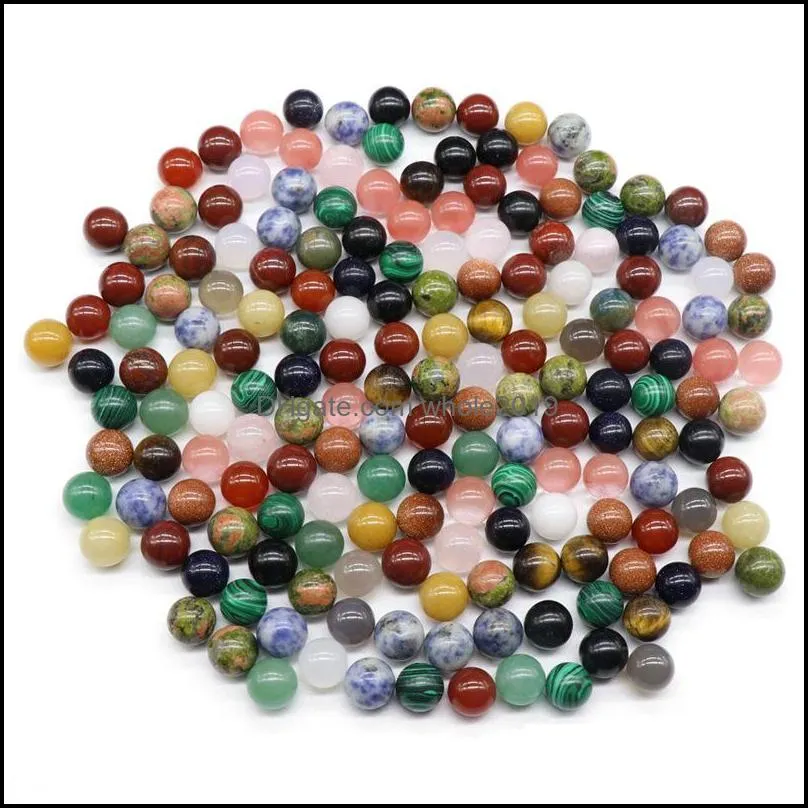 non-porous 12mm round ball no hole loose beads 7 chakras stone charms healing reiki rose quartz crystal cab for diy making crafts decorate jewelry