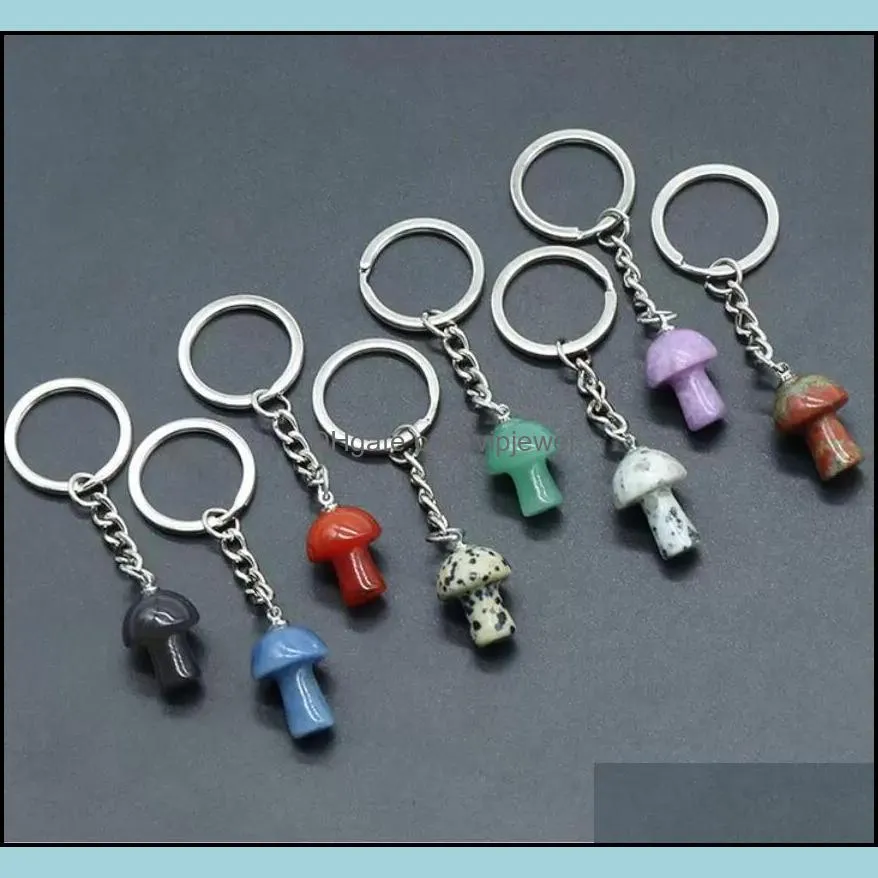 natural stone key chain ring mushroom pendant keychains cute mini statue charms keychain pendant lovely keyring for car bag ornament