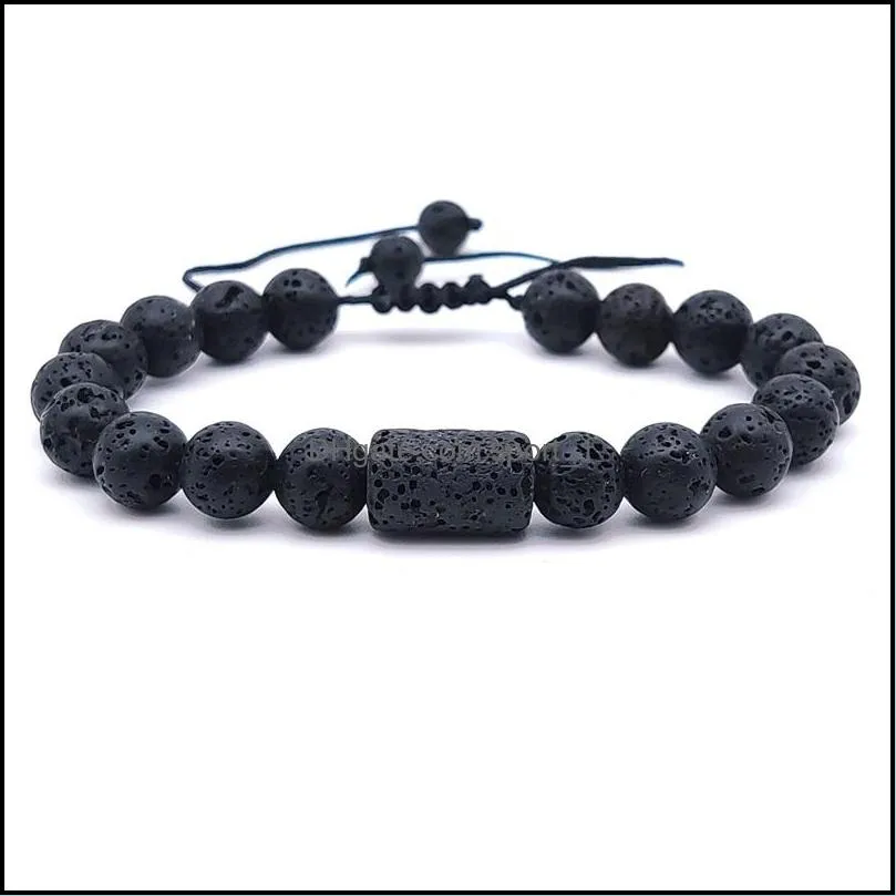 lover friendship black white bracelets cylinder charms 8mm lava stone beads braided  oil diffuser bracelet hand strings for women