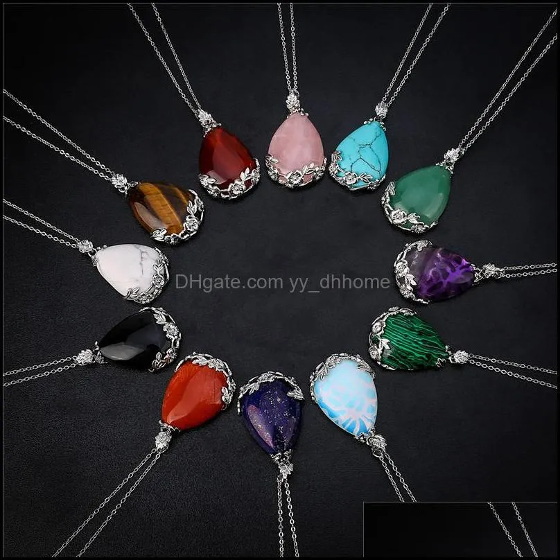 12 random stone alloy water drop pendant (silver) men and women necklace popular retro fashion jewelry