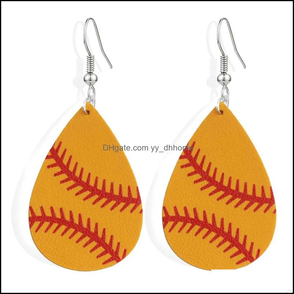 water drop earrings baseball leather pendant drop earrings women fashion jewelry sports fans fans
