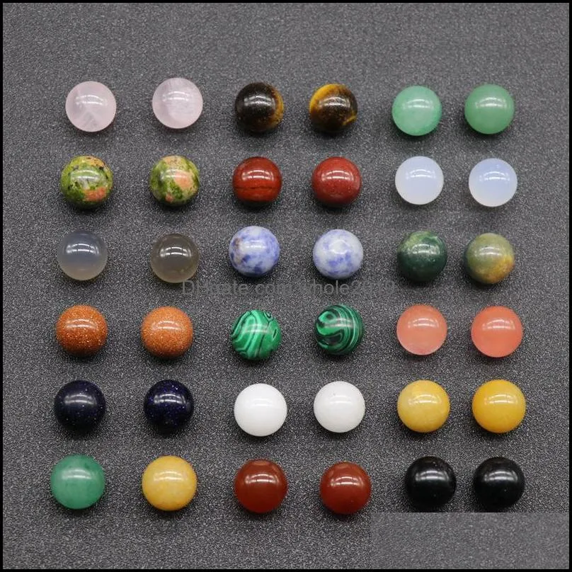 non-porous 12mm round ball no hole loose beads 7 chakras stone charms healing reiki rose quartz crystal cab for diy making crafts decorate jewelry