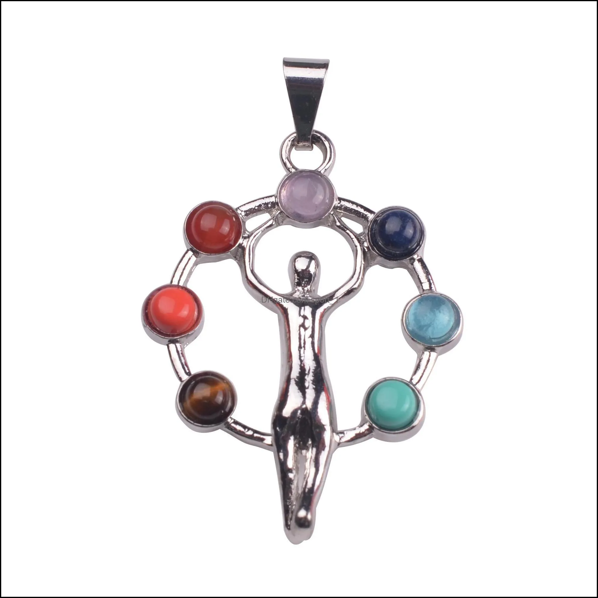 natural crystal gemstone reiki chakra pendant healing moon winds silver alloy inlaid gem necklace for wonmen