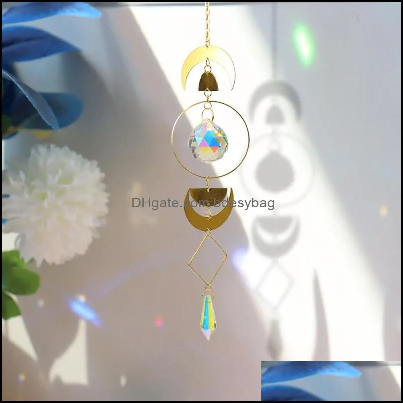 decorative objects & figurines moon bead crystal rainbow chaser prism maker hanging pendant for home garden car curtain decor