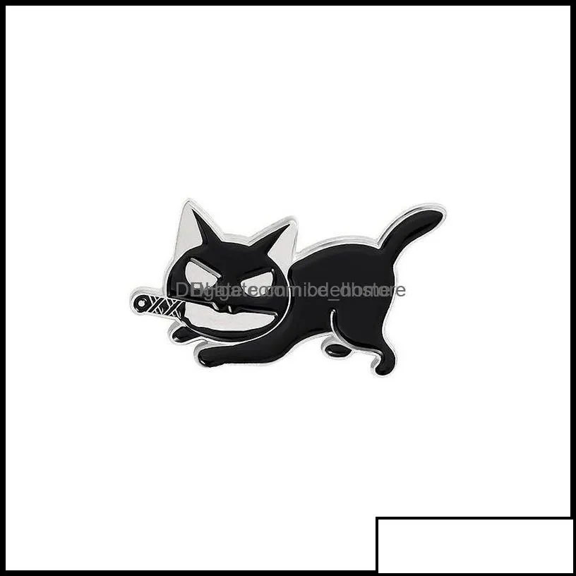 pinsbrooches jewelry black cat knife punk style enamel brooches pin for women girl fashion accessories metal vintage brooche dhim4