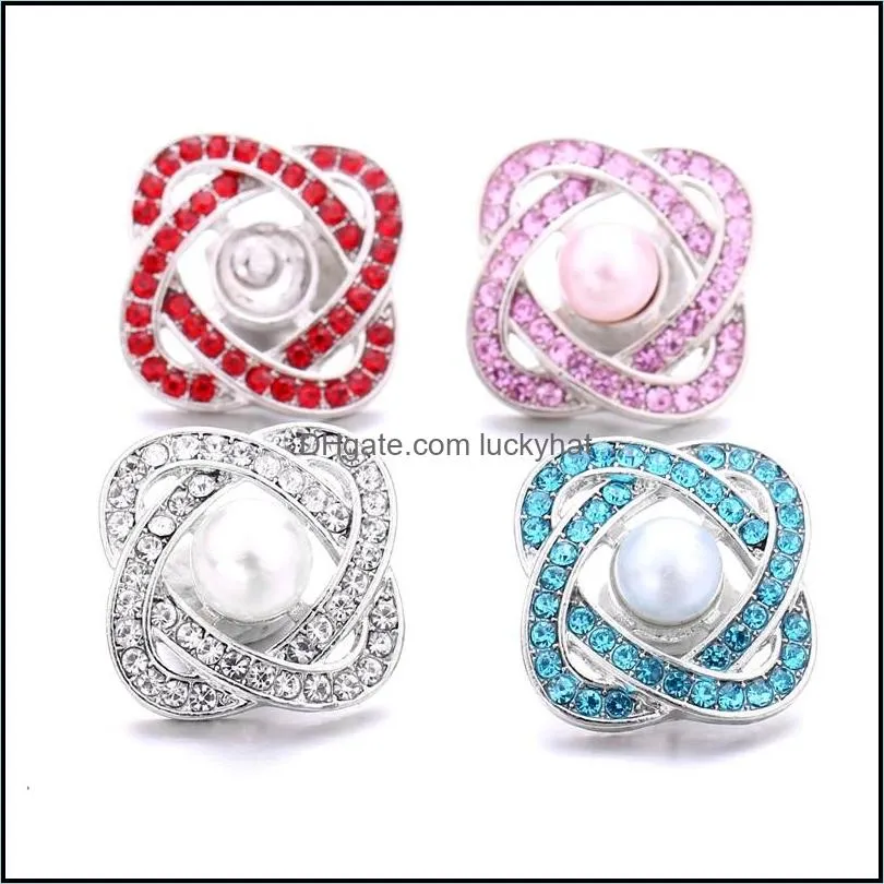 colorful blue pink red rhinestone fastener 18mm snap button clasp twisted frame charms for snaps jewelry findings suppliers