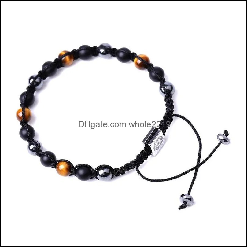 6 8 10mm tiger eye stone black beads bracelet braided women men yoga hand string jewelry friendship gift