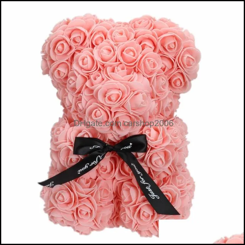 10 inch pe plastic artificial bear multicolor foam rose flower teddy bear valentines day gift birthday party spring decoration 277 r2