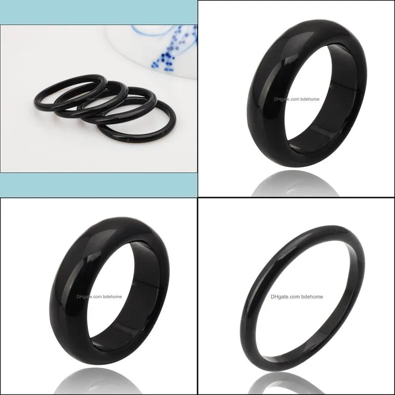fashion hot sale high quality natural black agate jade crystal gemstone jewelry engagement wedding rings for women and men love gifts