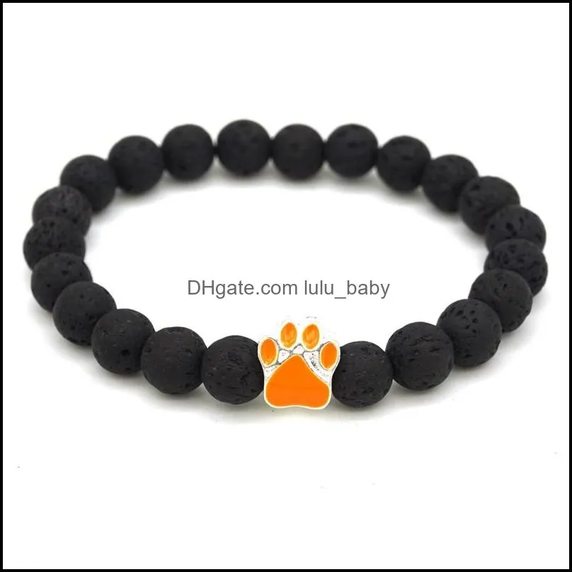 10 colors dog paw 8mm black lava stone beads strand bracelet  oil diffuser bracelets volcanic rock footprint beaded hand