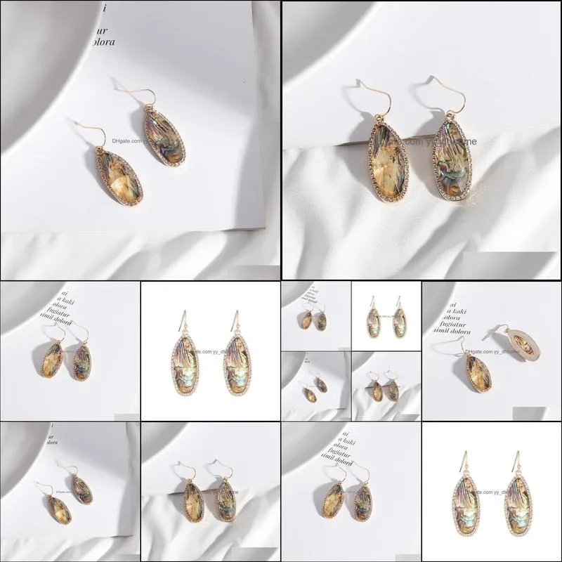 fashion acrylic abalone shell paper charms earrings rhinstone gold color dangle brincos pendientes brand jewelry women