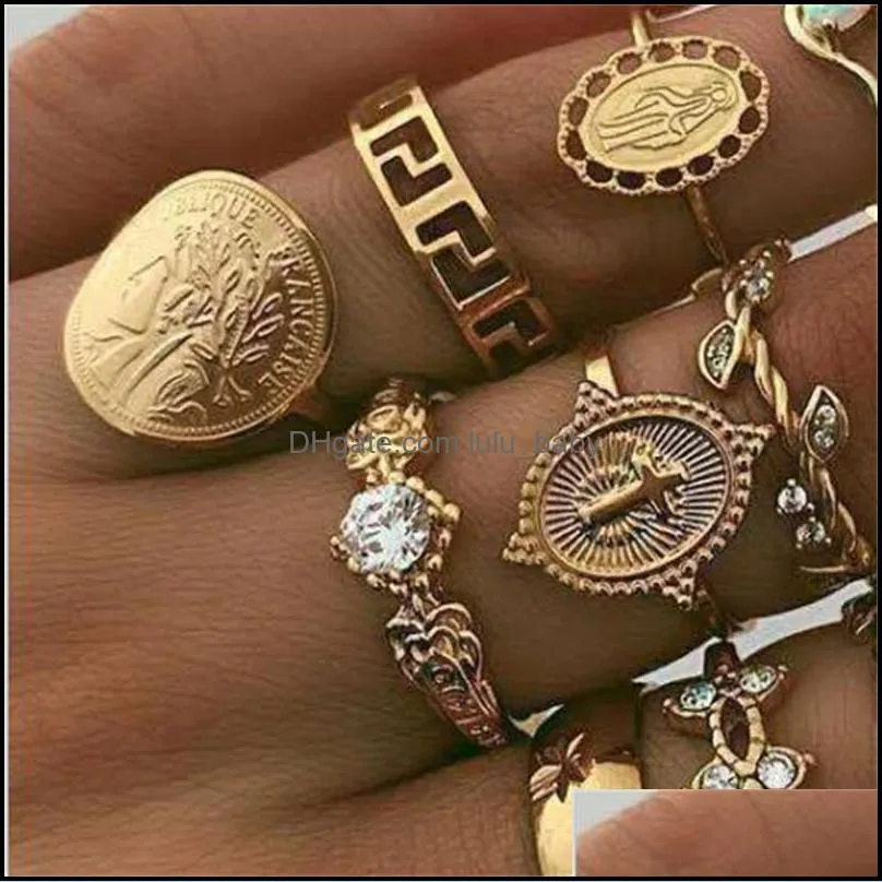 hot fashion jewelry knuckle ring set gold cross heart fatima`s palm stacking rings midi rings sets 15pcs/set 63 u2