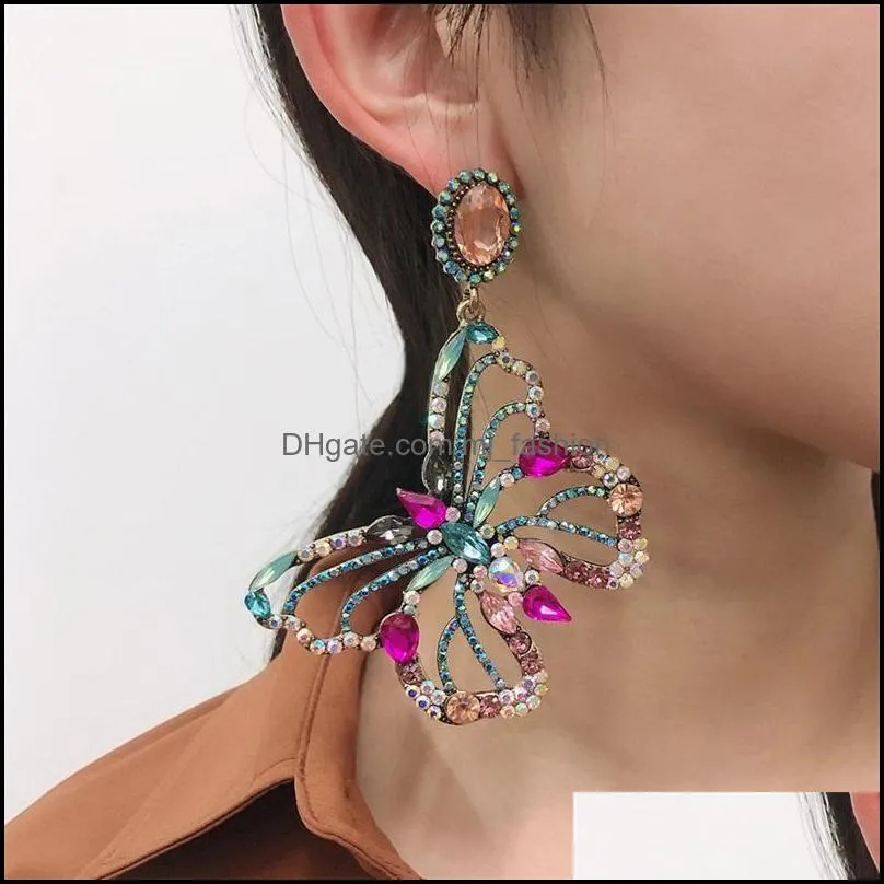 big butterfly color diamond dangle earring exaggeration baroque earrings green women fashion party jewelry gift 16qd q2