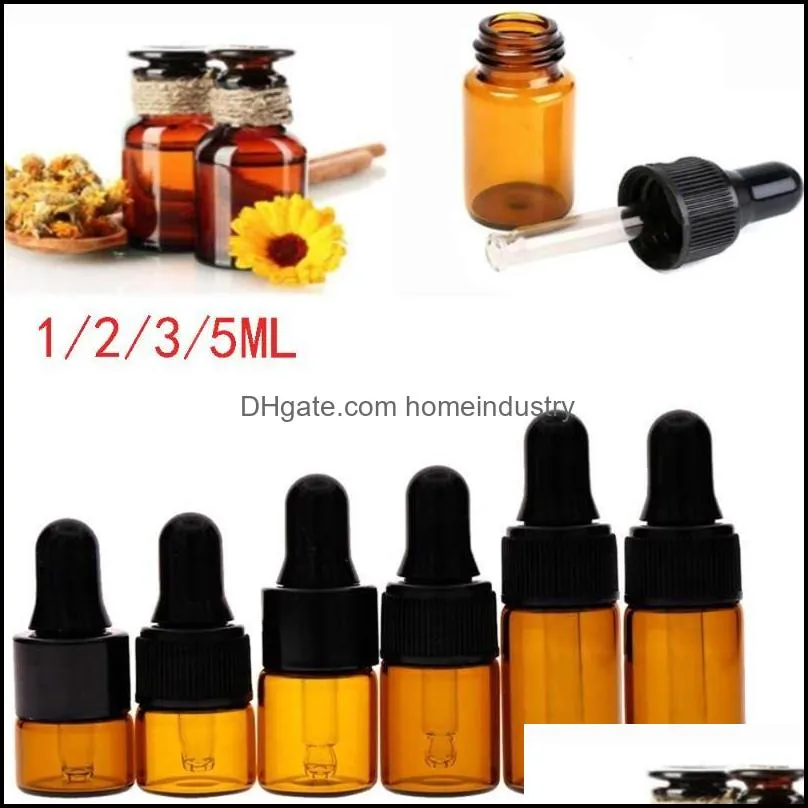 storage bottles & jars 1 2 3 5 ml refillable tea tree oil  perfume container amber glass dropper bottle liquid pipette294z