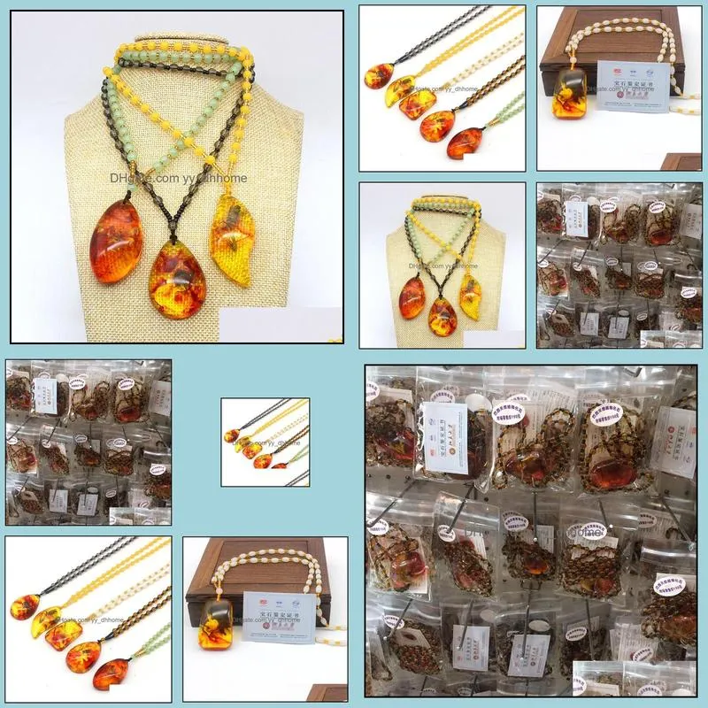 wholesale natural plant fossil necklace pendant long imitation beeswax amber sweater chain hot supply will sell gifts hot