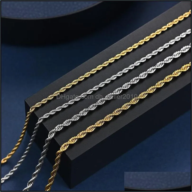 3mm rope chain necklace stainless steel cuban chain classic waterproof choker mens women jewelry gold silver color necklace gift1 2058