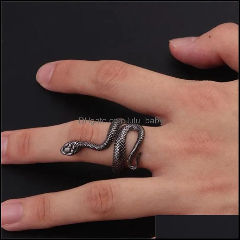 men punk cool retro classic black silver stainless steel snake ring men fashion rings jewelry gift582 t2