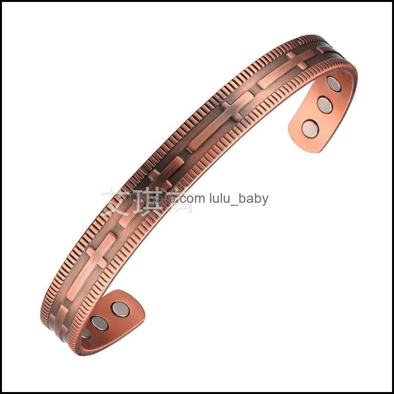 fashion retro bangle magnetic opening adjustable red copper bracelet cross bracelet for men jewelry 20220302 t2