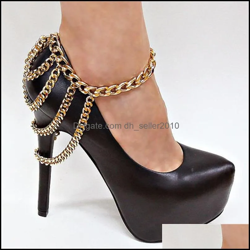 wholesale style a22 women loved gold or silver tone multi chain ankle shoe boot heel stiletto anklet chain jewelry 2207 t2