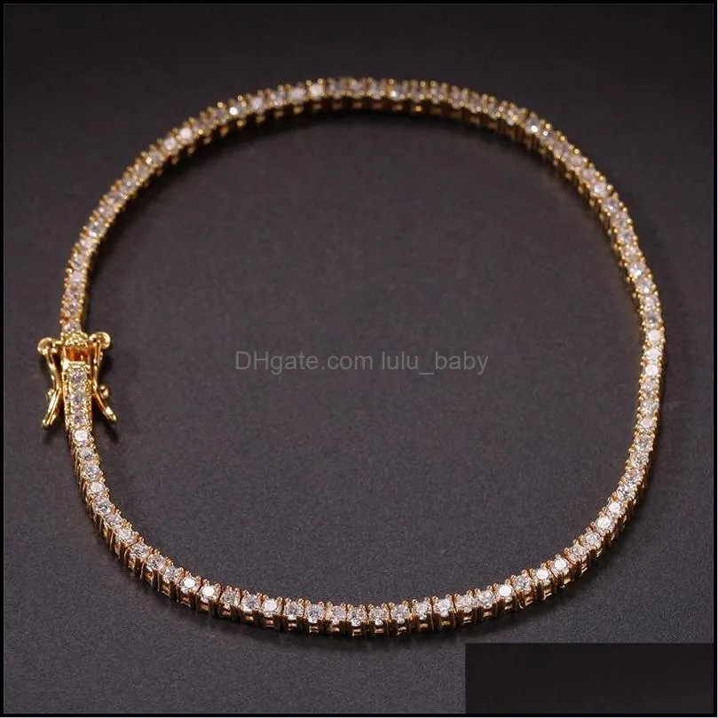 men`s hip hop iced out cubic zircon bling tennis chain 2mm * 8inch gold bracelet unisex charm creativity bracelet jewelry 985 q2
