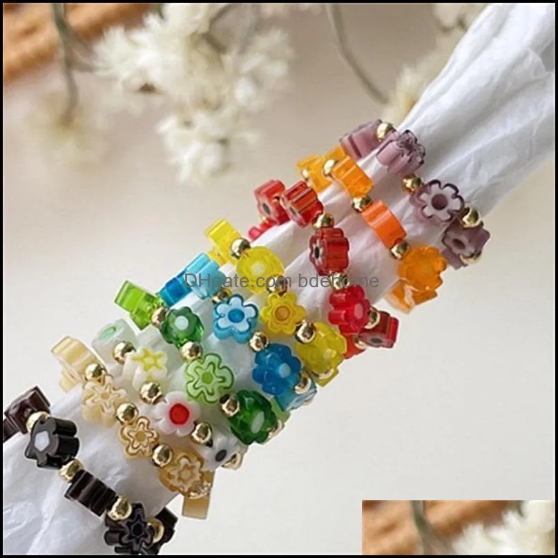 wedding rings lovely summer korean colorful beads flowers elasticity for women girls party boho beach vacation jewelry gifts 3399 q2