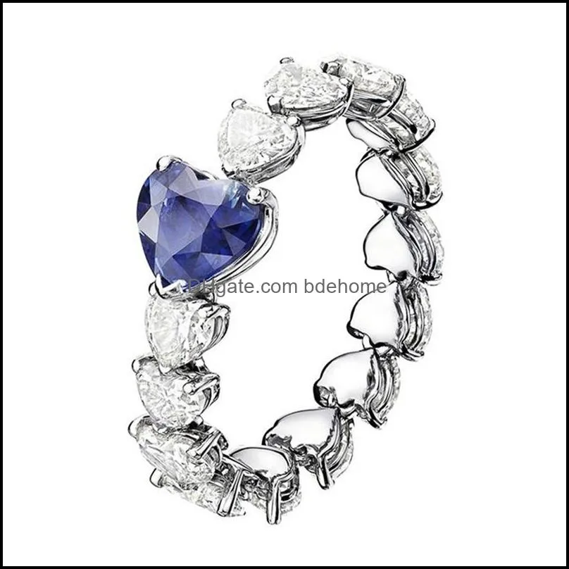 wedding rings stylish blue heart zircon women band ring exquisite full filled crystal jewelry trendy female engagement 3557 q2