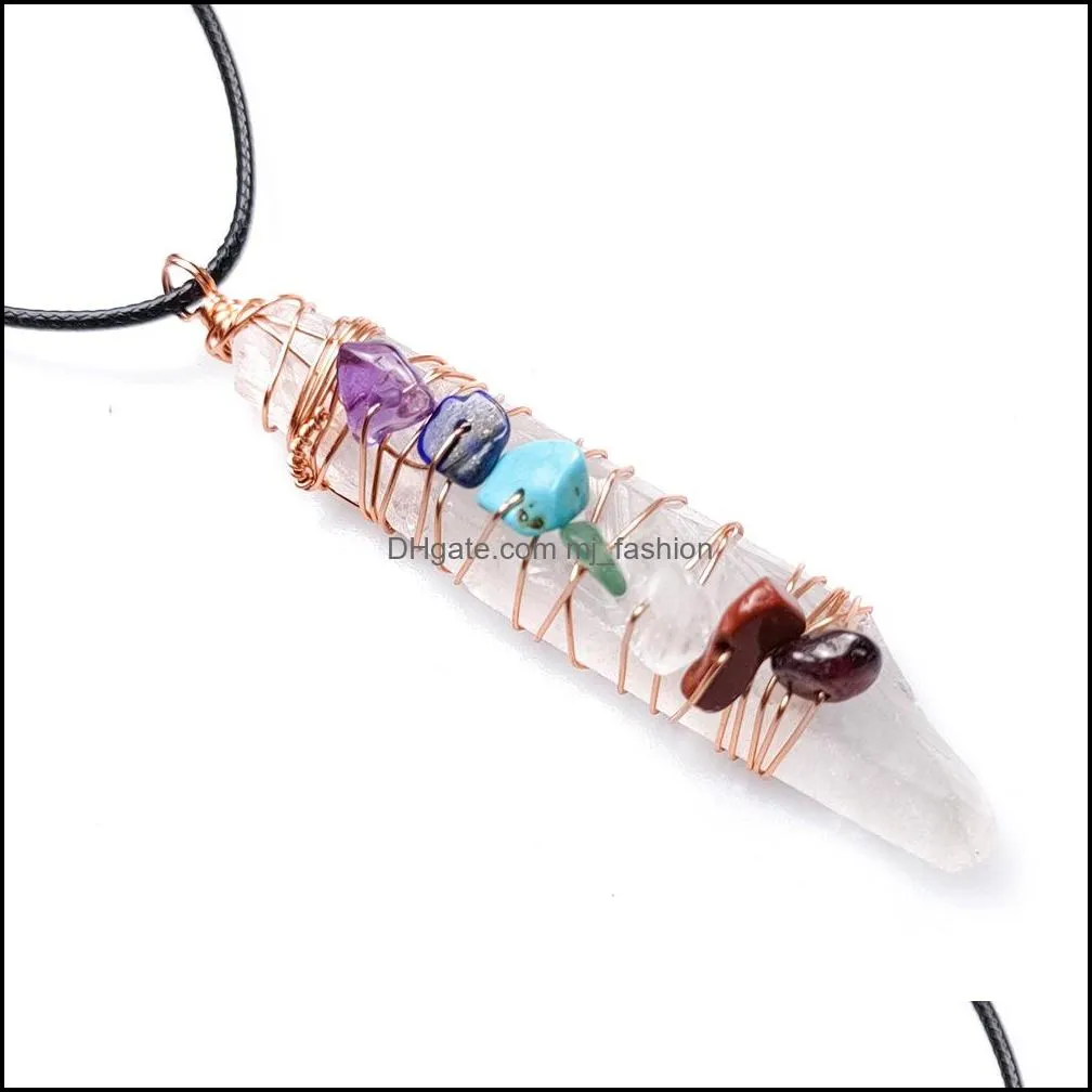 irregular crystal pillar necklace reiki healing seven chakra beads energy pendant charms necklaces pendulum amulet orgonite jewelry