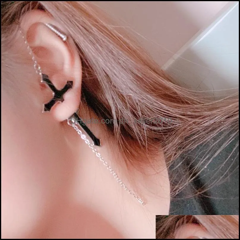 dangle & chandelier 1pc punk hip hop jewelry spike cross ear cuff wrap long chain piercing earring european style women party 3662 q2