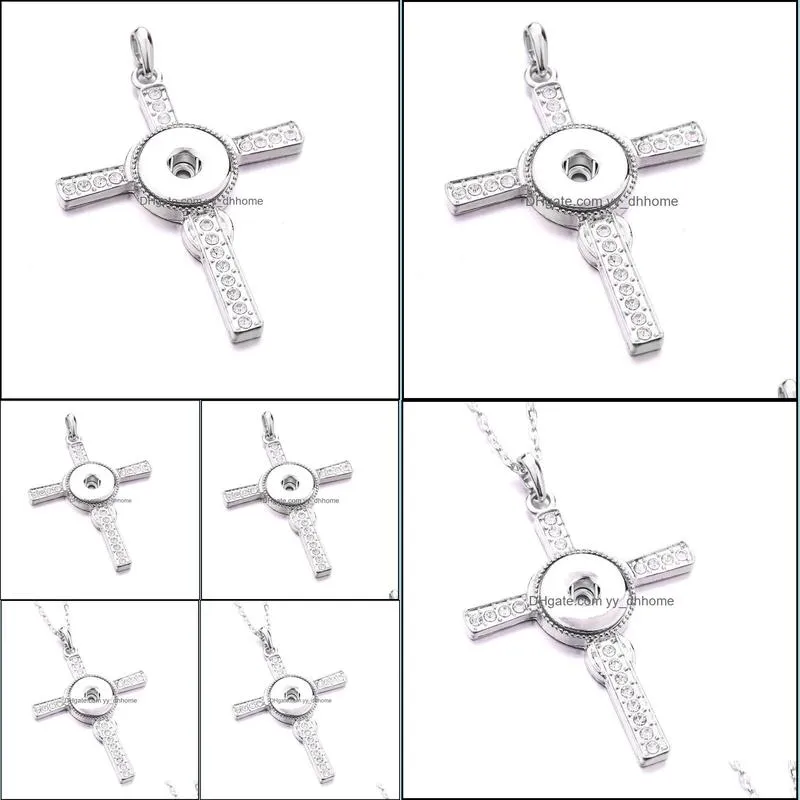 noosa snap button pendant necklace cross crystal chunks simple silver color fit 18mm snap buttons diy jewelry