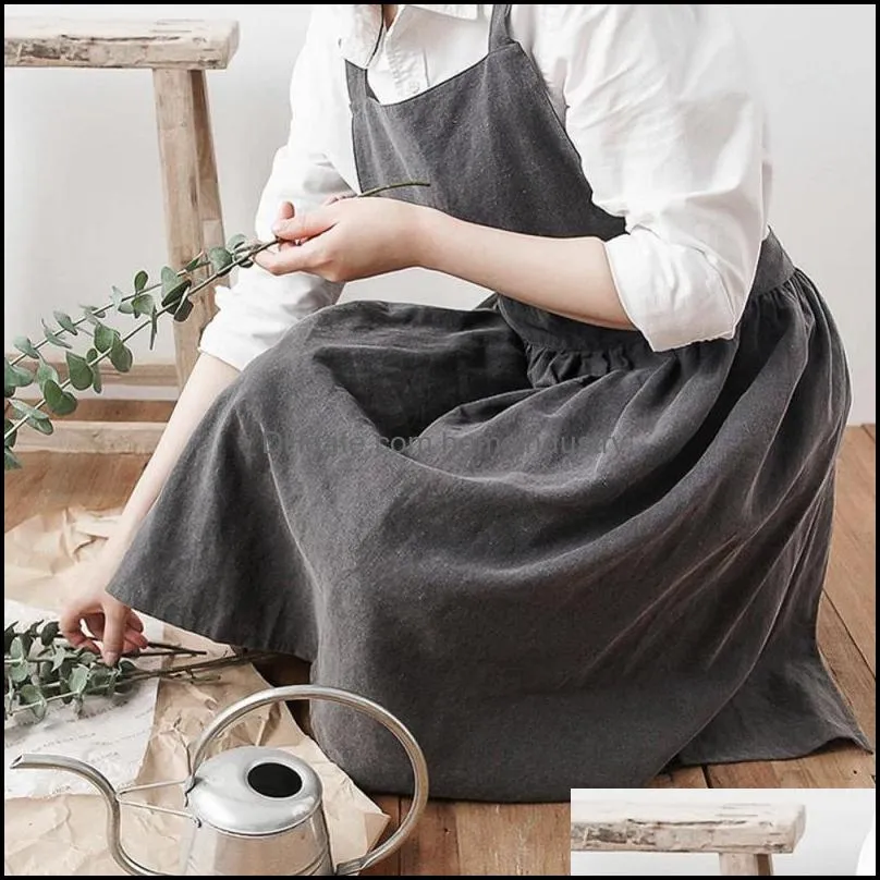 aprons pure color cooking apron retro medieval cotton linen nordic simple florist kitchen for women men home