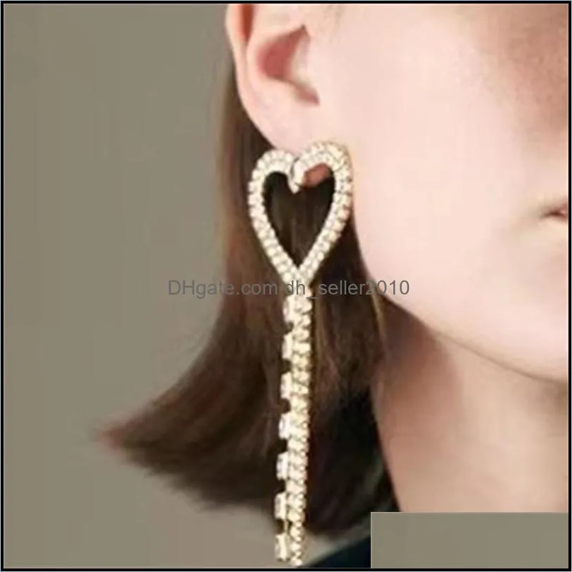 boutique shiny rhinestone heart dangle earrings for women jewelry geogous party dress statement accessories & chandelier 3495 q2