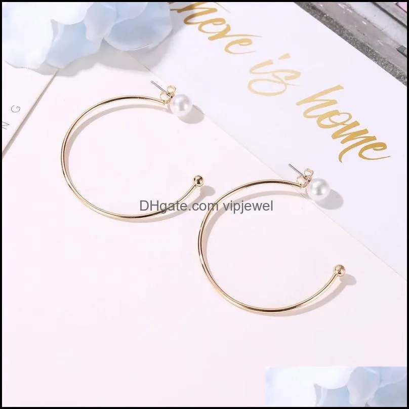 korean minimalist design geometric c-shaped pearl hoop earrings female fashion women simple circle earrings accesorios mujer