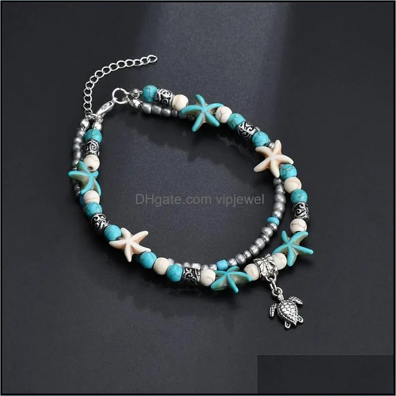 bohemian anklet bracelets seashells beaded chain for women and girls conch beach turtle pendant anklet
