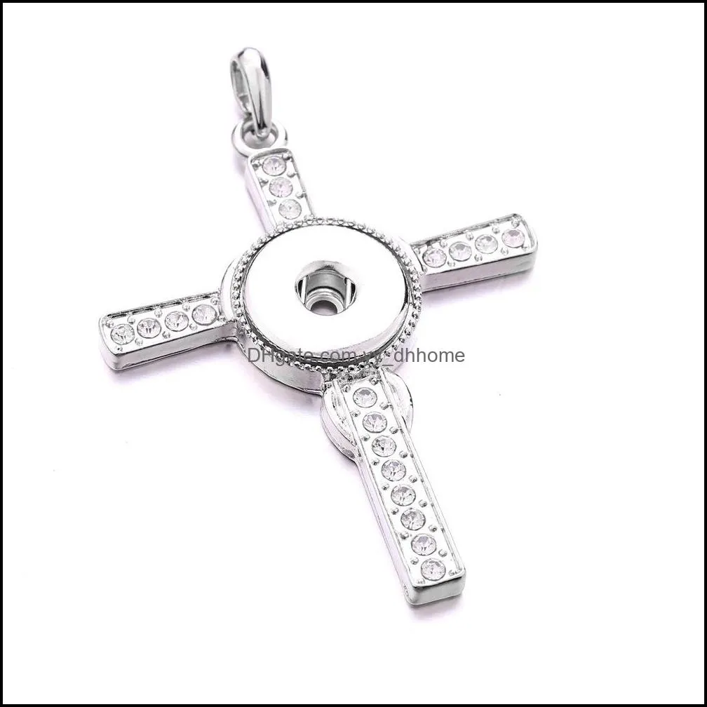 noosa snap button pendant necklace cross crystal chunks simple silver color fit 18mm snap buttons diy jewelry