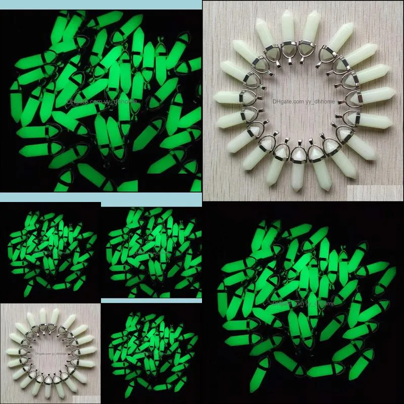 fashion green luminous charms hexagonal prism point pendants for necklace jewelry making