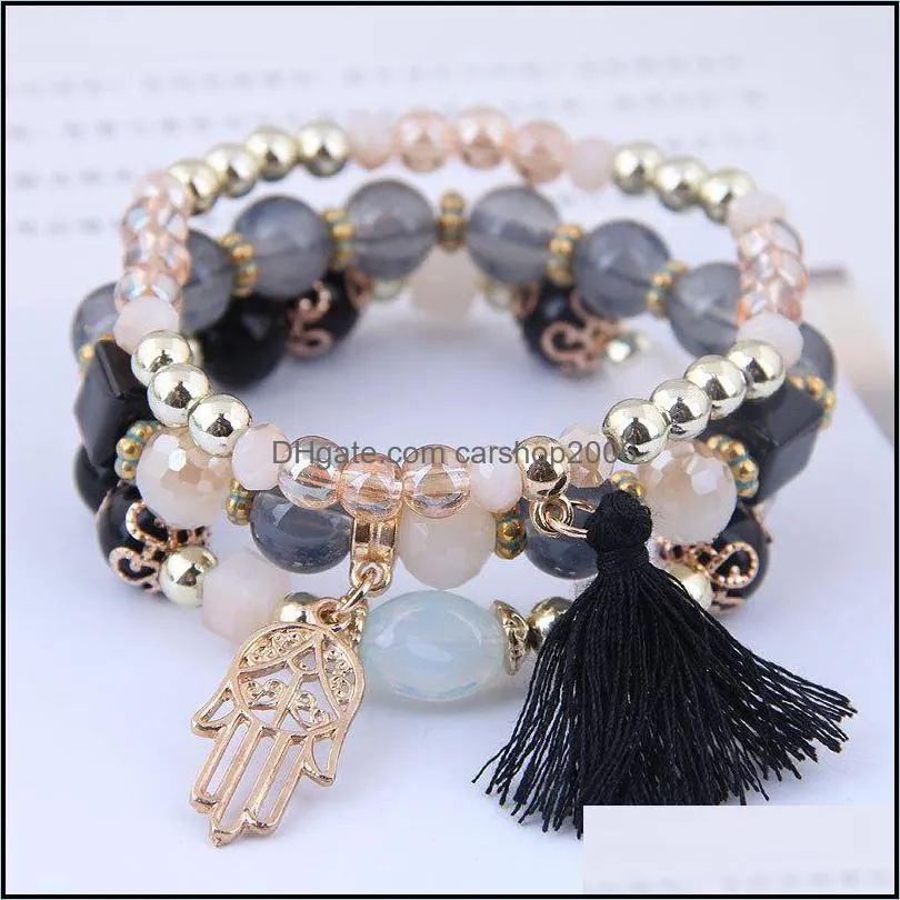 5 colors bohemian beaded bracelets set multilayer palm tassel pendant temperament bracelet for women girls fashion jewelry gift 578 q2