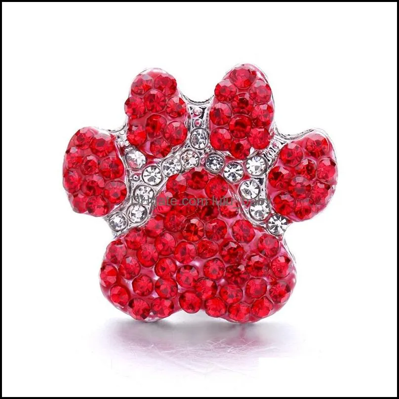 rhinestone dog paw snap button heart charms jewelry findings 18mm metal snaps buttons diy bracelet jewellery wholesale
