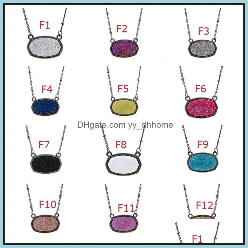 resin hexagon druzy drusy earrings necklace designer oval fashion dangle earrings for women jewelry party wedding festival set gift