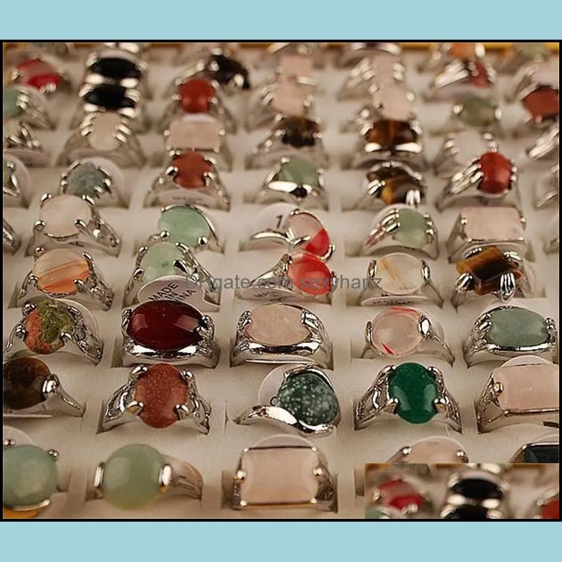 mix lot men`s rings natural stone rings for natural stone collection lovers 50pcs wholesale 619 t2
