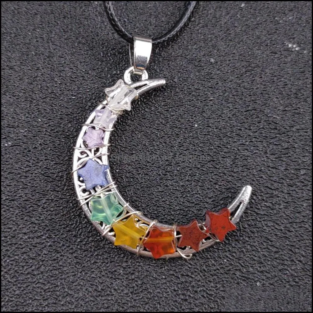 reiki healing cystal seven chakra beads energy pendant retro moon charms necklaces pendulum amulet orgonite jewelry